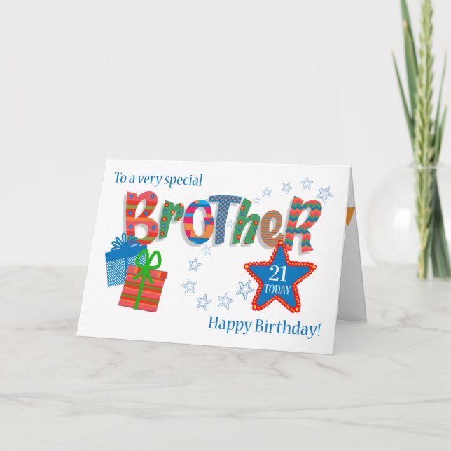 Carte cadeau et étoiles d'anniversaire de frère d' (Devant)