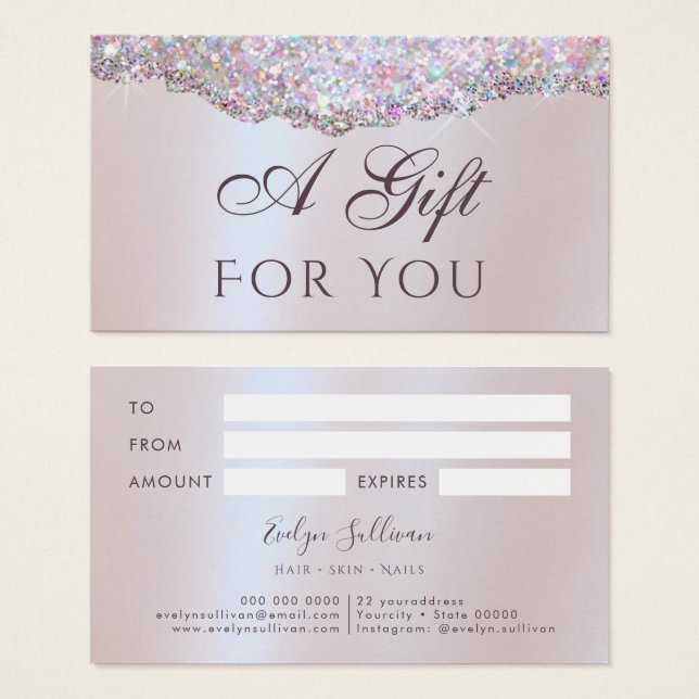 Carte cadeau Faux iridescence rose feuille parties (Devant & derrière)