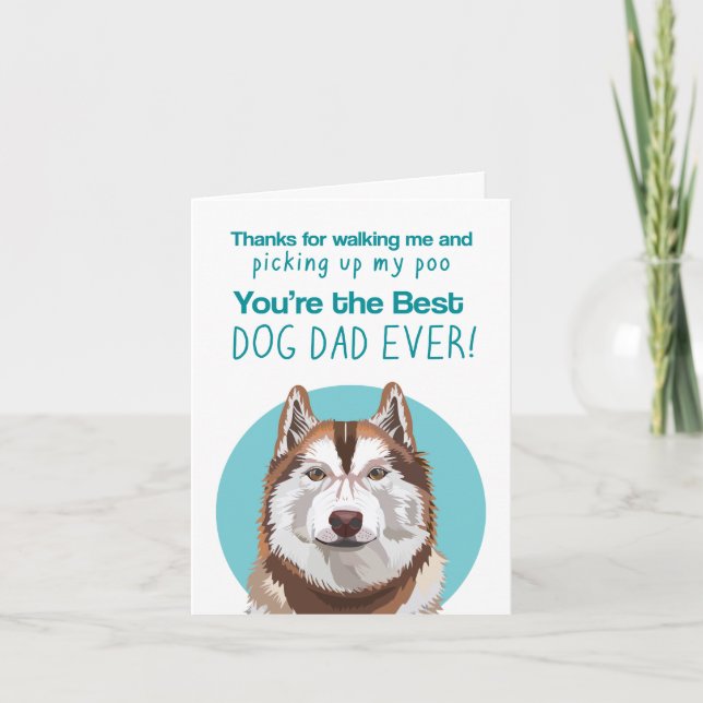 Carte Cadeau fête des pères chien Husky rouge papa (Devant)