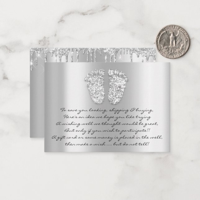 Carte cadeau fille Baby shower argent (Devant/Arrière en situation)