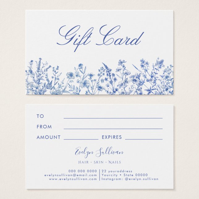 Carte cadeau fleur sauvage bleu (Devant & derrière)