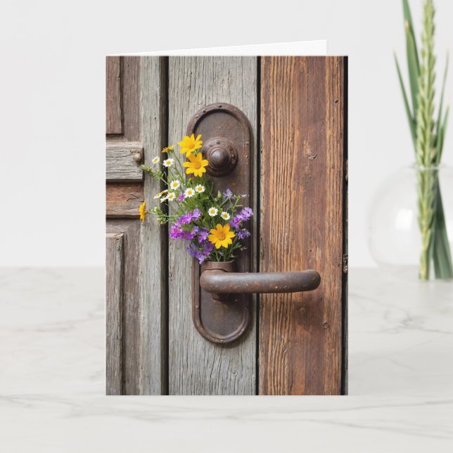 Carte Cadeau fleur sauvage sur poignée de porte rouillée (Devant)