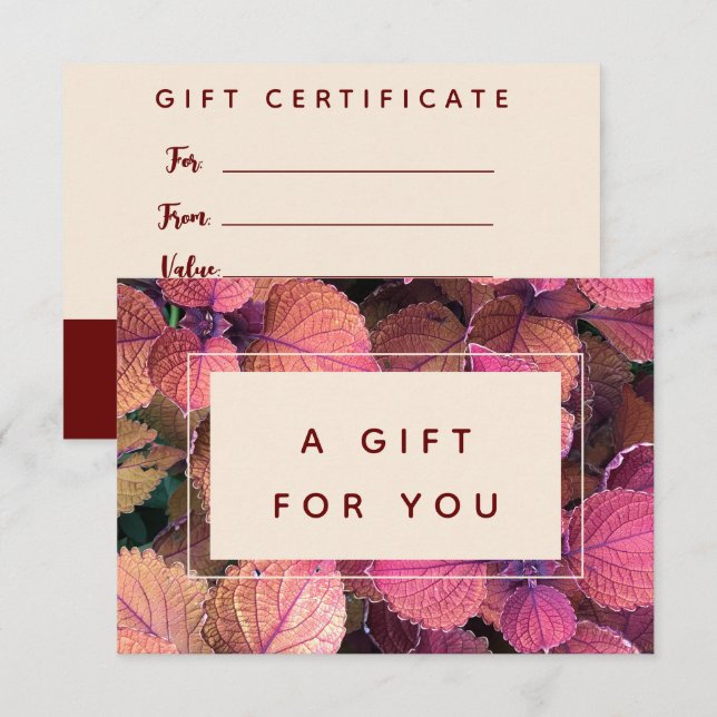 Carte cadeau florale personnalisable (Devant / Derrière)