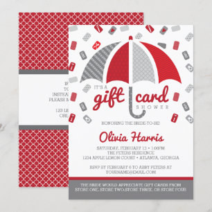 Carte cadeau Invitation de douche nuptiale, rouge,