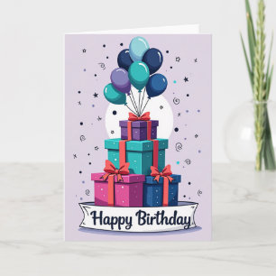Carte cadeau Joyeux Anniversaire Pile de Cadeaux