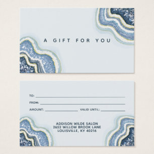 Carte Cadeau Luxe Géode d'Agate Pailletée Bleue