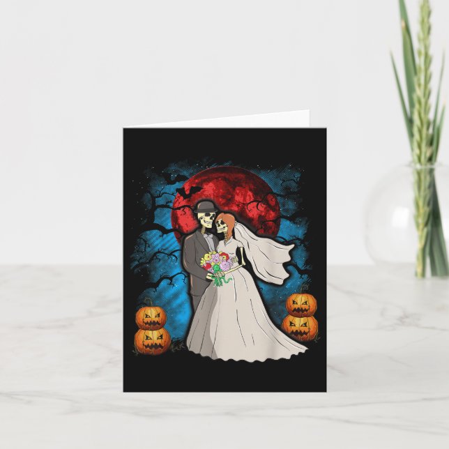 Carte Cadeau Mariage d'Halloween Skeleton Couple Mariée  (Devant)