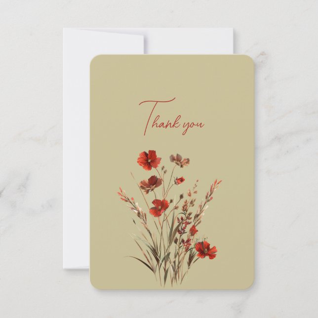 Carte Cadeau Mariage Merci Fleur sauvage rouge (Devant)