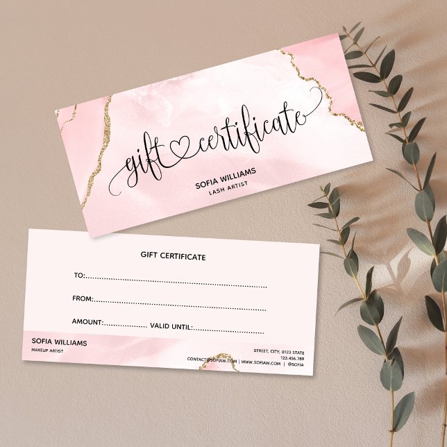 Carte cadeau moderne Blush Pink Agate Certificate (Créateur téléchargé)