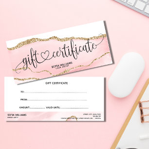 Carte cadeau moderne Blush Pink Agate Certificate