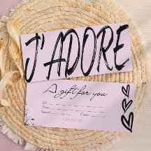 Carte cadeau moderne j'adore noir et rose