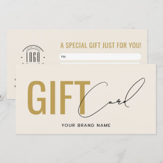 Carte cadeau moderne logo beige or professionnel