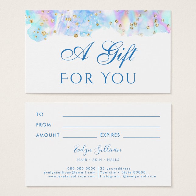 carte-cadeau parties scintillant pastel blue water (Devant & derrière)