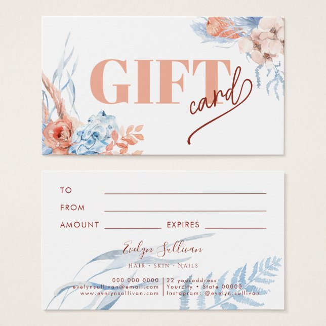 Carte cadeau Peach and blue tropical (Devant & derrière)