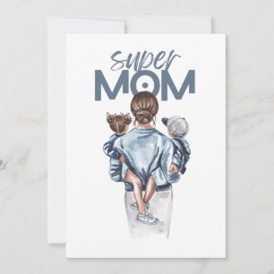 Carte Cadeau personnalisé Super Maman avec fils et fille