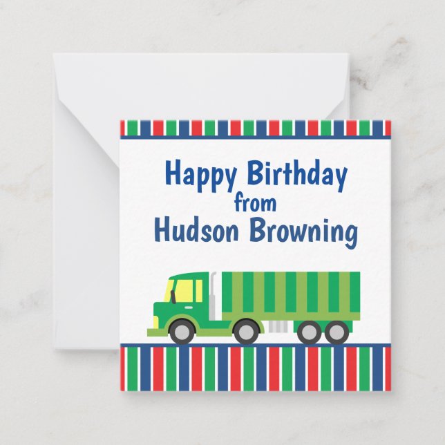 Carte cadeau personnalisée pour Camion semi-vert (Devant)