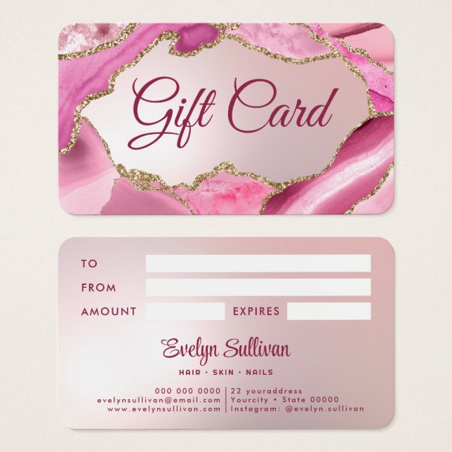 Carte cadeau Pink Agate Faux Foil (Devant & derrière)