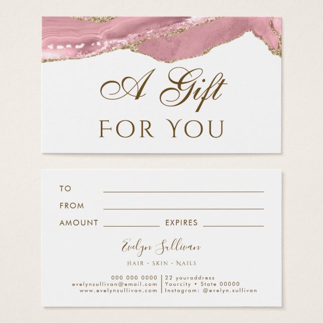 Carte cadeau Pink Blush Agate (Devant & derrière)