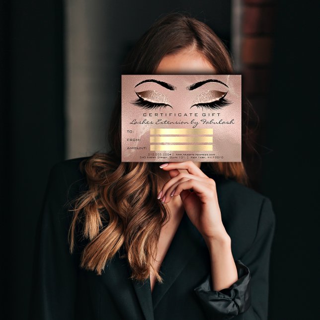 Carte Cadeau Rose de maquillage d'or Certificat d'artist (Lashes Rose Gold Makeup Artist Certificate Gift )