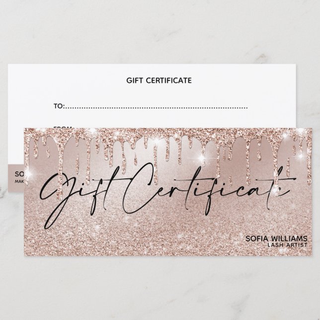 Carte cadeau Rose en or moderne Drift certificat (Devant / Derrière)