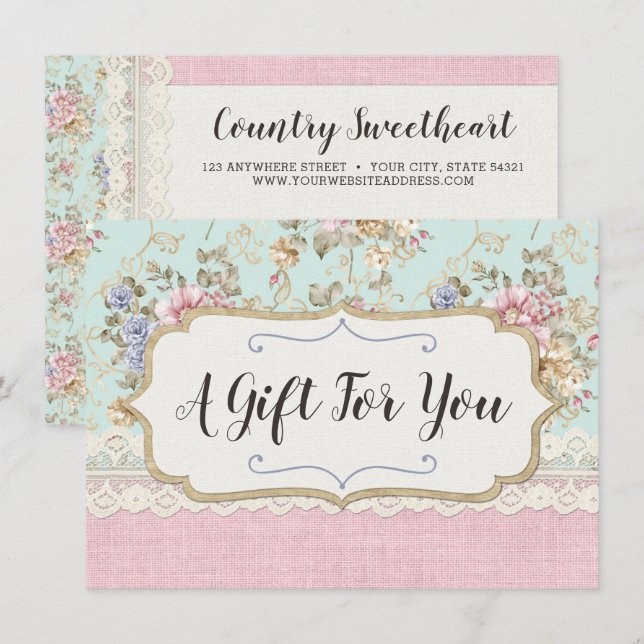 Carte cadeau Shabby Chic Floral Boutique (Devant / Derrière)