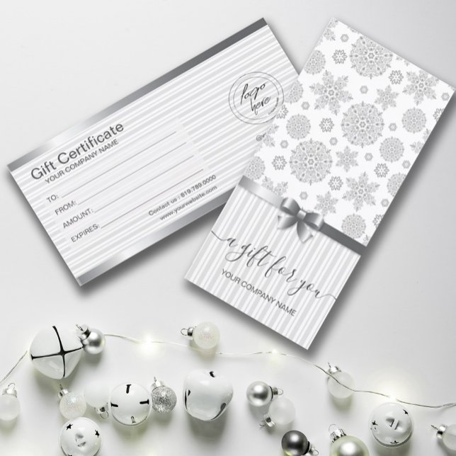 carte cadeau Silver Snowflakes (#zazzlemade #giftcertificate #snowflakes #snowflakesgiftcard #christmas, 3HAPPYNEWYEAR, #SILVER)