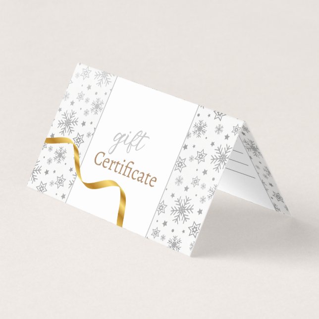 Carte cadeau Silver Snowflakes Modern Gold Ribbon  (Front)