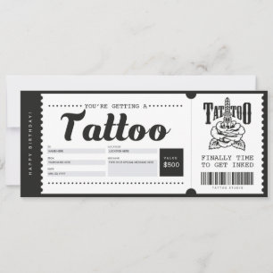 Carte Cadeau Ticket Bon de Tatouage Certificat