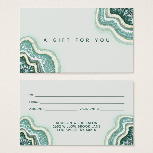 Carte cadeau turquoise Luxe Chic Parties scintilla (Devant & derrière)