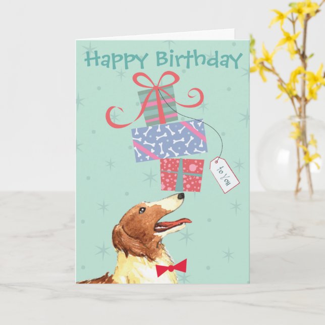 Carte Cadeaux d'anniversaire Borzoi (Fleur jaune)