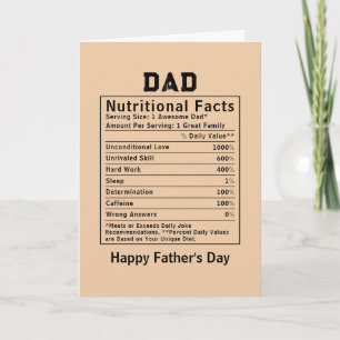 Carte Cadeaux de fête des pères Faits nutritionnels pour