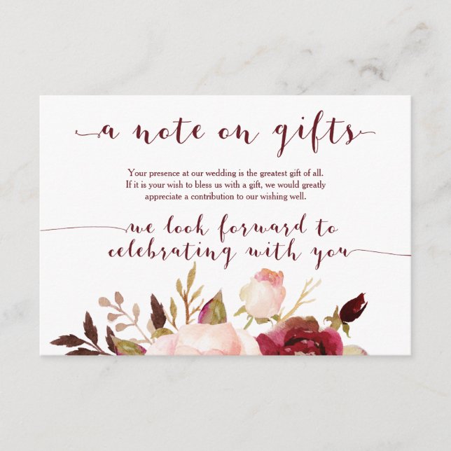 Carte Cadeaux de Mariage Floral Bourgogne (Devant)