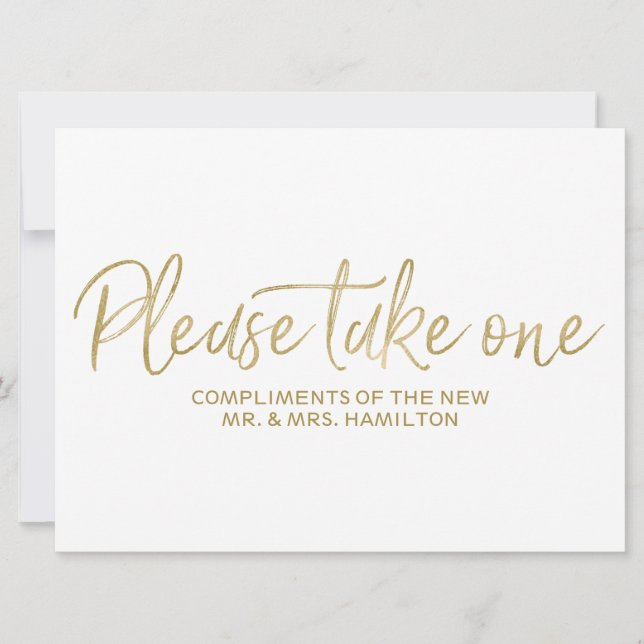 Carte Cadeaux de Mariage Panneau Élégant Or "Servez-vous (Devant)