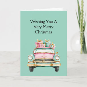 Carte Cadeaux de Noël de la voiture rose à la menthe