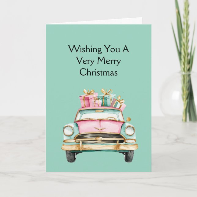 Carte Cadeaux de Noël de voiture rose menthe (Devant)
