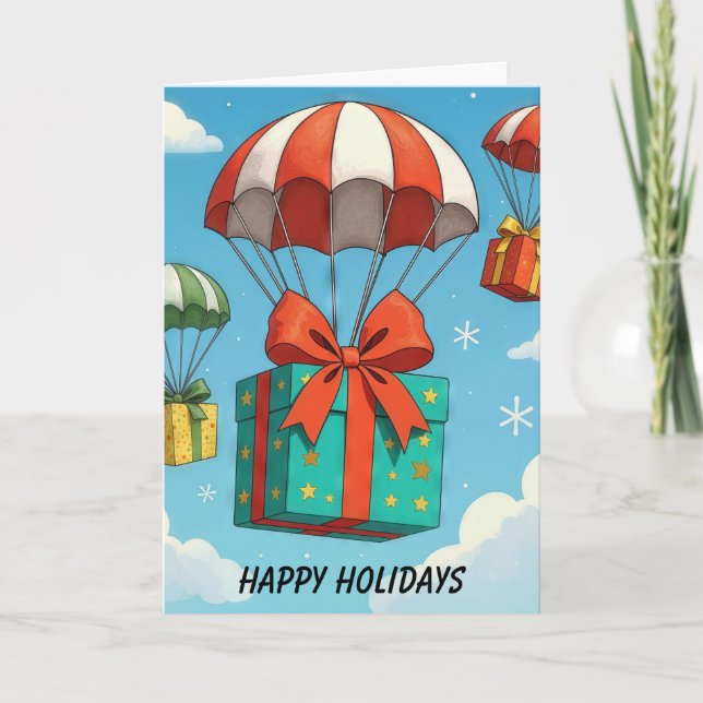 Carte Cadeaux De Noël Livrés Par Parachutes (Devant)