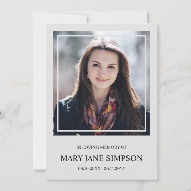 Carte Cadre Argent Simple En souvenir Funéraire Photo (Devant)