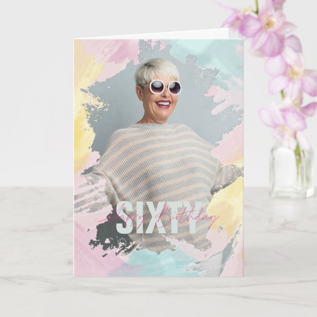 Carte Cadre d'anniversaire avec coup de pinceau à l'aqua (Orchidée)