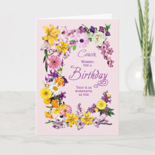 Carte cadre de fleurs Cousin Anniversaire