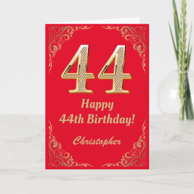 Carte Cadre de Parties scintillant rouge et or 44e anniv (Devant)