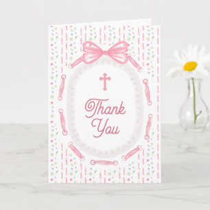 Carte Cadre de ruban à nœud rose floral religieux merci