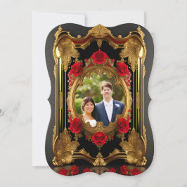 Carte Cadre doré aux roses rouges, photo de style gothiq