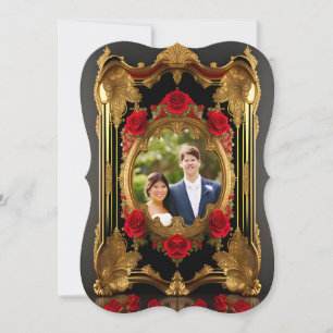 Carte Cadre doré aux roses rouges, photo de style gothiq