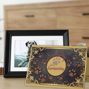Carte Cadre doré avec Sympathie Coeur et Pawprint pour a