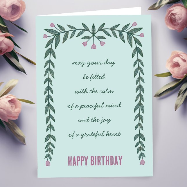 Carte Cadre Floral Inspiration Mindful Joyeux Anniversai (Floral Frame Inspirational Mindful Happy Birthday Card
)