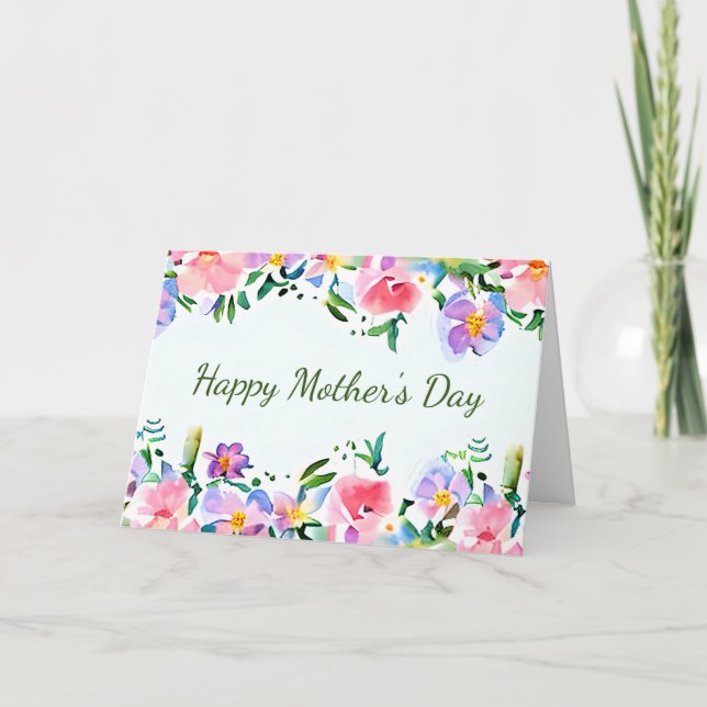 Carte Cadre floral ressort aquarelle personnalisé (Devant)