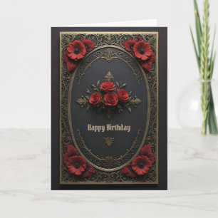 Carte Cadre gothique aux fleurs rouges Anniversaire