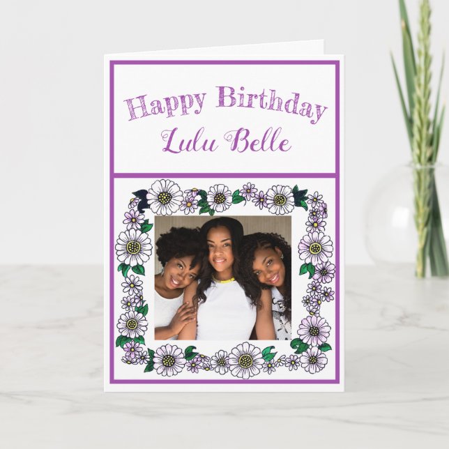 Carte Cadre mou violet Fleur Photo Joyeux Anniversaire (Devant)