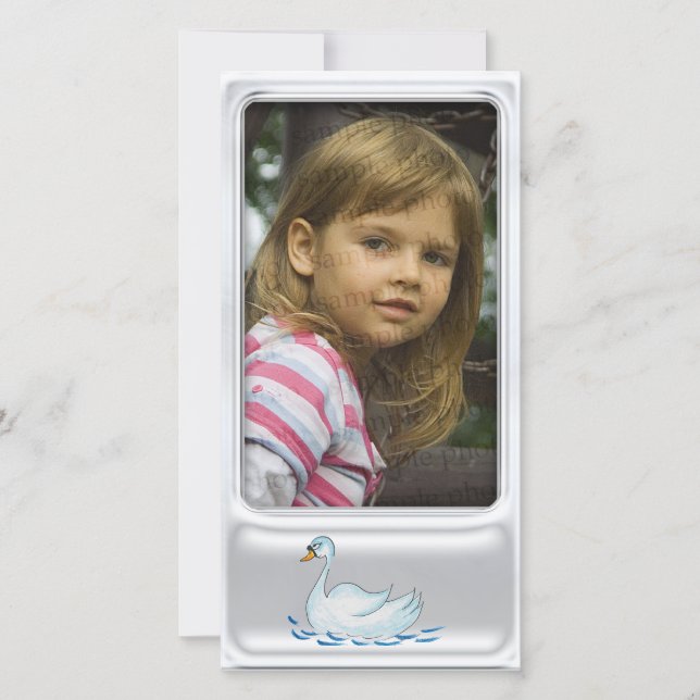 Carte Cadre photo en argent mignon avec cygne mignon (Devant)