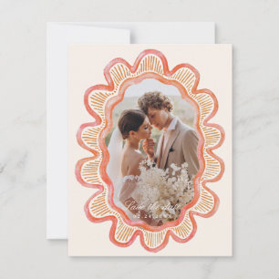 Carte Cadre photo ovale à pétoncle orange peint à la mai